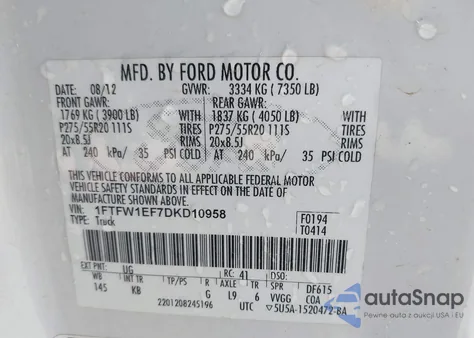 2013 Ford F-150 King Ranch from USA, damaged, VIN 1FTFW1EF7DKD10958